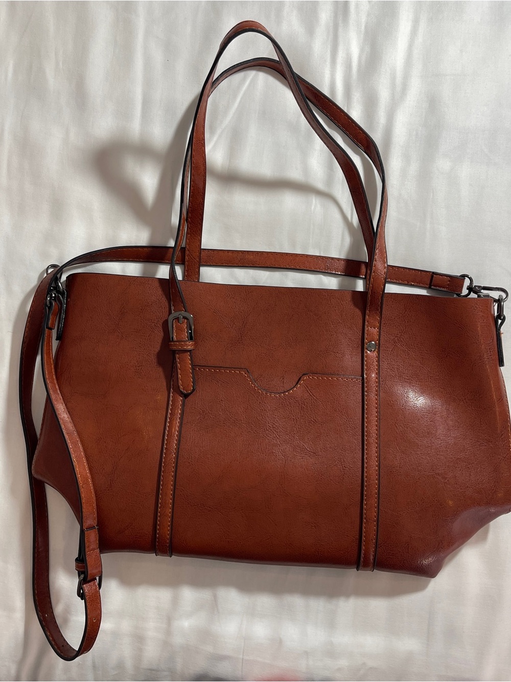 HoBo Cognac Brown Leather Tote Crossbody Bag Shoulder Satchel Work Carryall